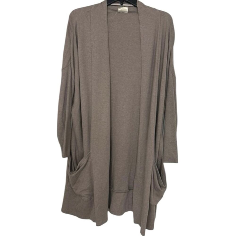 Pact Airplane Cardigan Organic Cotton Open Front Drapey Pocket Sweater M/L Brown - Picture 2 of 14